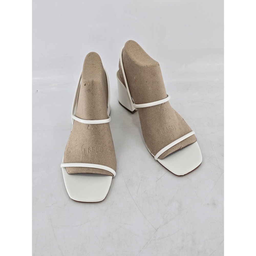 Marc Fisher Sandals Womens 9.5M White Strappy Square Toe Block Heel - Excellent